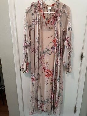 H&M Blush Floral Maxi Dress with Sheer Ruffle Overlay